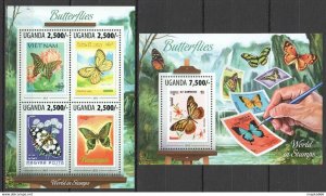 2013 Uganda Butterflies Fauna World In Stamps #3127-0+Bl438 ** Ug041