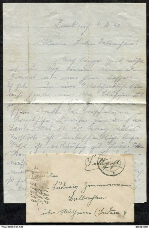 h281 - GERMANY Reich WW2 1940 FELDPOST Cover (22442). Letter. Brief