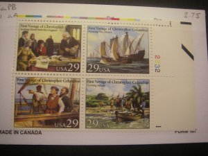 Scott 2620 - 2623 or 2623a, 29c Voyages of Columbus, PB4 #2232 1 UR, MNH Beauty