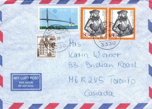 1988 AIRMAIL COVER FROM WEST GERMANY TO TORONTO CANADA - 4 ATTRACTIVE STAMPS CDS