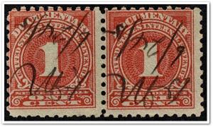 R207 1¢ Documentary Stamp Pair (1914) Used
