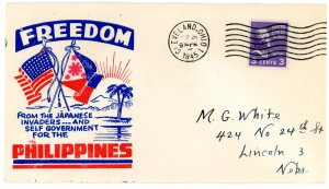 1945 US World War II Patriotic Cover Freedom From The Japanese...Philippines