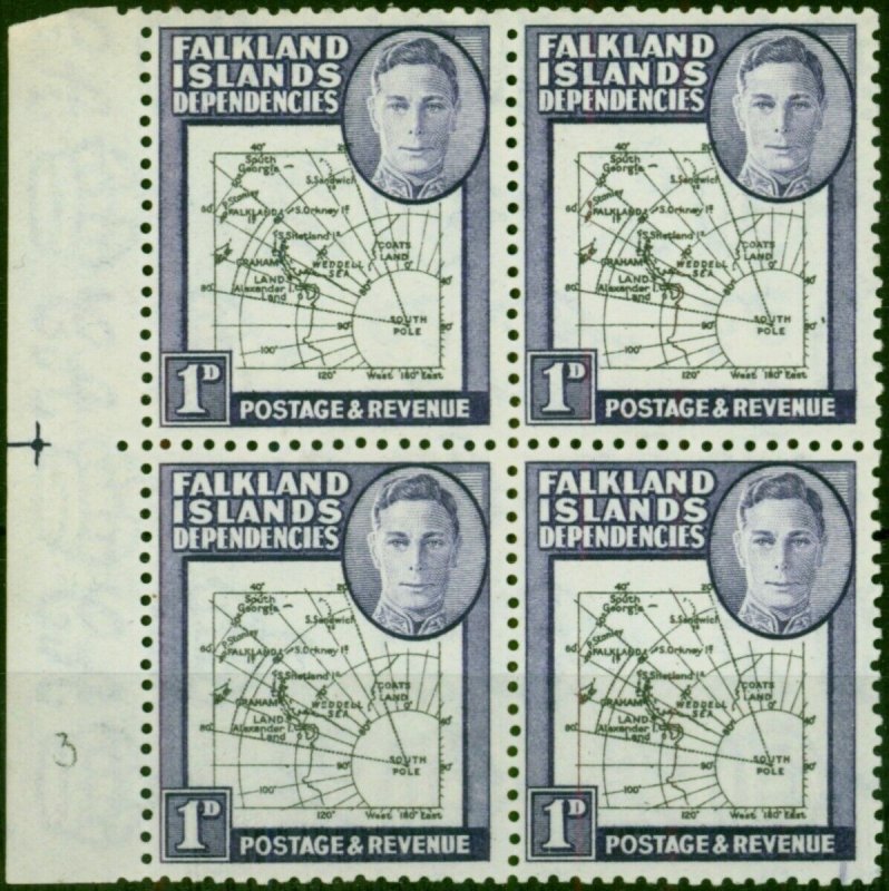 Falkland Islands Dep 1946 1d Black & Violet SGG2 V.F MNH Block of 4