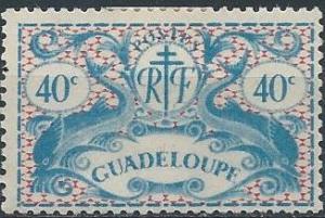Guadeloupe 170 (mhr) 40c dolphins, lt blue & car (1945)