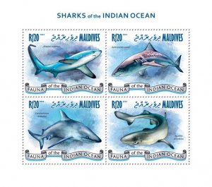 MALDIVES - 2014 - Sharks - Perf 4v Sheet - Mint Never Hinged