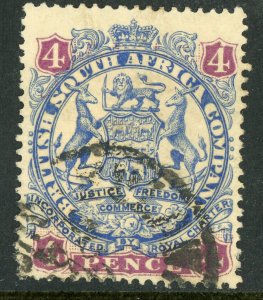 Southern Rhodesia 1896 British South Africa QV 4d Ultra SG #44 VFU A481