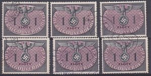 POLAND GENERAL GOVERNMENT 1940 1z x 6 fine used............................B3293