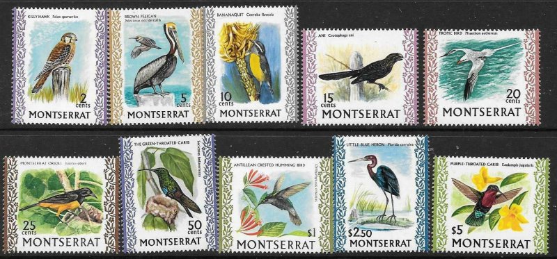 MONTSERRAT SG243a/254a 1971  BIRDS GLAZED ORDINARY PAPER SET MNH