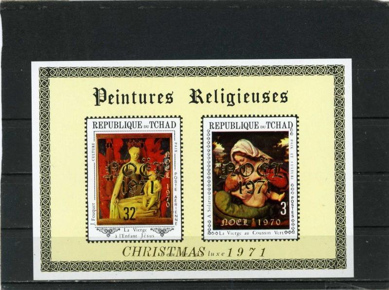 CHAD 1971 CHRISTMAS  PAINTINGS S/S OVERPRINTED MNH 