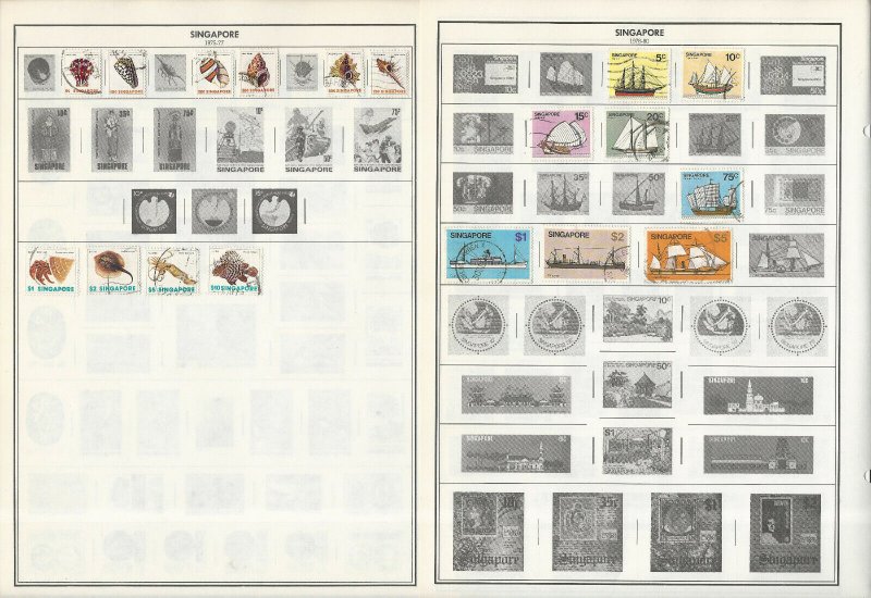 Singapore Stamp Collection on 12 Harris Pages, 1948-1985, JFZ