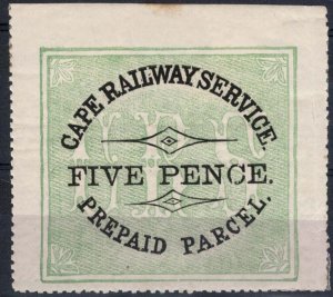 Cape of Good Hope 1882 Cape Railway Service 5d Prepaid Parcel stamp, fresh