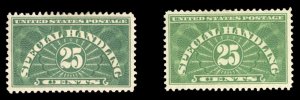 United States, Special Handling #QE4,4a Cat$36.50, 1925-28 25c deep green and...