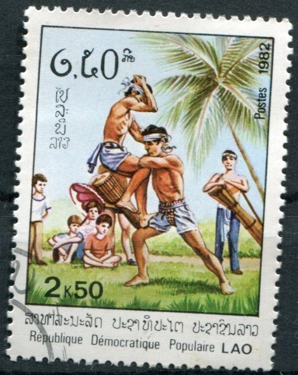 Laos Sc#364 Used, 2.50k multi, Loatian Wrestling (1982)