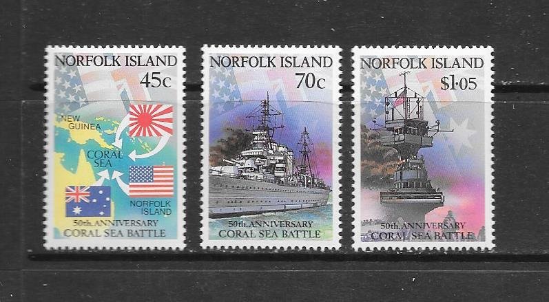 NORFOLK ISLAND #520,522,524  CORAL SEA  BATTLE  MNH