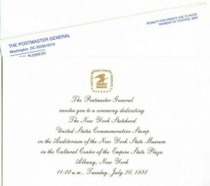 USPS 1st Day Ceremony Invitation w/envelope #2346 New York Bicentennial 1988