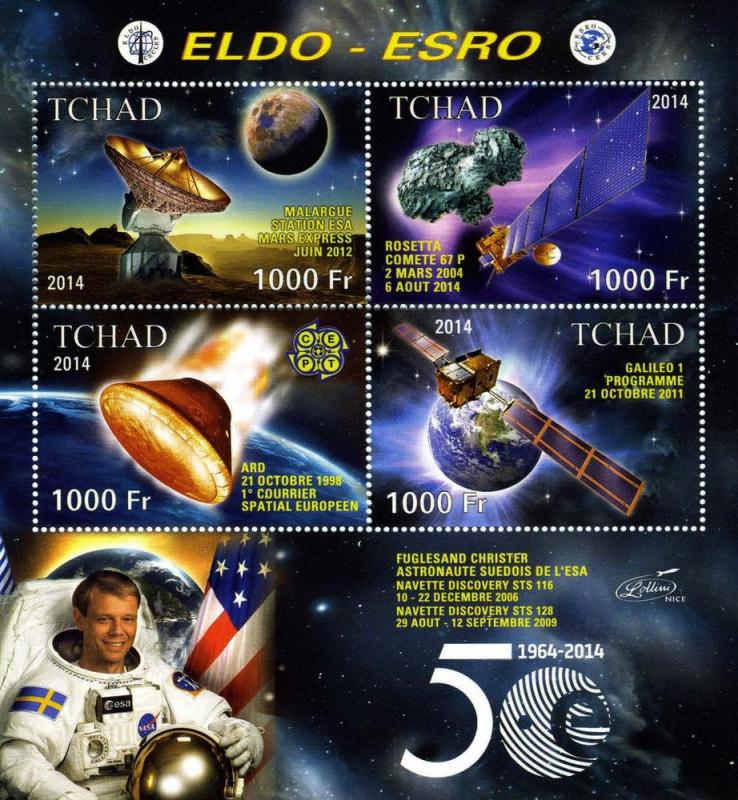Chad 2014 SPACE ESA Anniversary Fuglesand Christer Sheet Perforated Mint (NH)