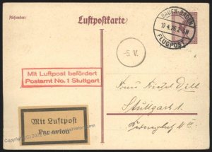 Germany 1926 Baden Baden Suttgart Flugpost Airmail Cover USED 110168