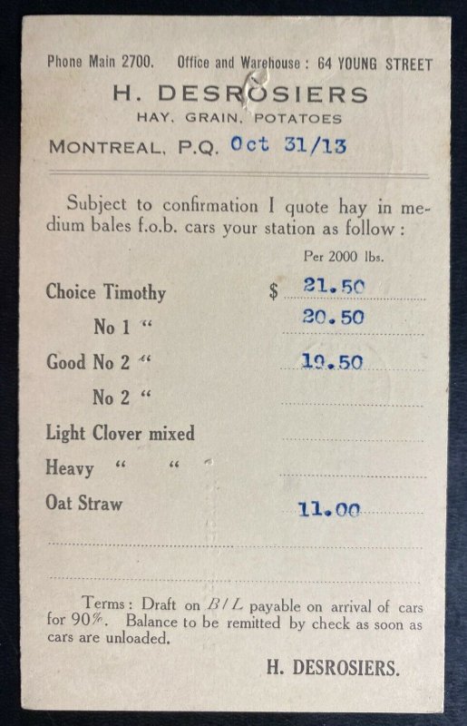 1913 Montreal Canada Stationery Commercial Postcard Cover To Yonkers NY USA