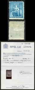 Barbados SG23 (1d) Blue No Wmk Rough Perf 14 to 16 M/M RPS Cert Cat 80