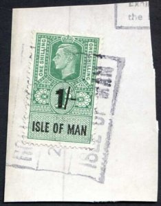 Isle of Man KGVI 1/- Key Plate Type Revenues CDS on Piece