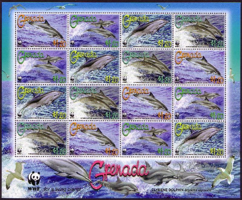 Grenada WWF Clymene Dolphin Sheetlet of 4 sets SG#5288-5291 SC#3654a-d