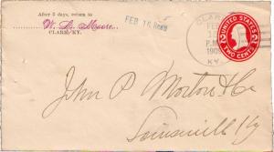 United States Kentucky Clark 1909 4a-bar  1894-1933  Postal Stationery Envelope.