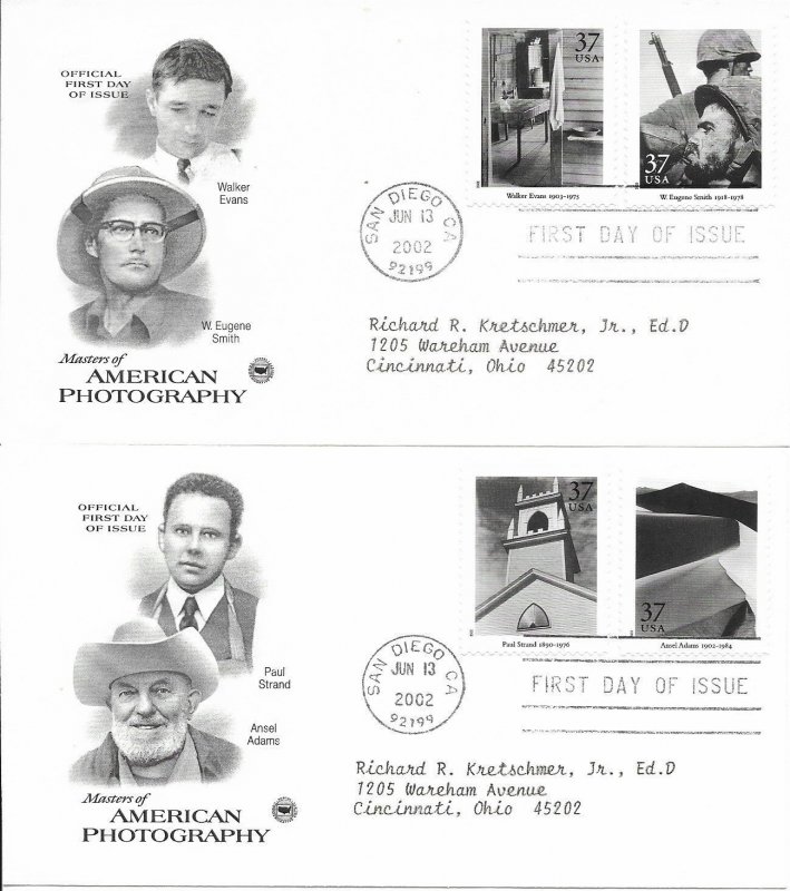 2002 FDC, #3649a-t, 37c American Photography, PCS (10)