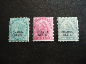Stamps - India - Chamba - Scott# 15b,16,17 - Mint Hinged Part Set of 3 Stamps