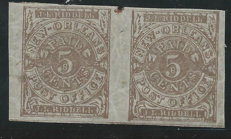 CSA Scott #62x4 Pos 28-29 New Orleans 5c Mint OG LH Pair of Provisional Stamps