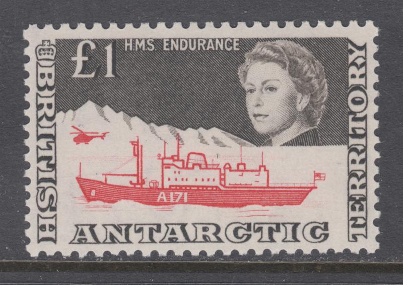 British Antarctic Territory Sc 24 MNH. 1969 £1 Queen & HMS Endurance, helicopter