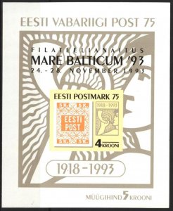 Estonia 1993 75th Anniv. of First Estonian Stamps S/S Mare Balticum '93 MNH