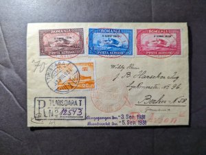 1931 Registered Romania Airmail Cover Timisoara to Berlin Germany