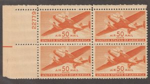 EDSROOM-O14067 US C31 MNH 1941-44 Plate Block of 4 50c Transport Plane CV$47.50