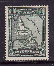 Newfoundland-Sc#145- id12-unused LH 1c deep green Map-1928-