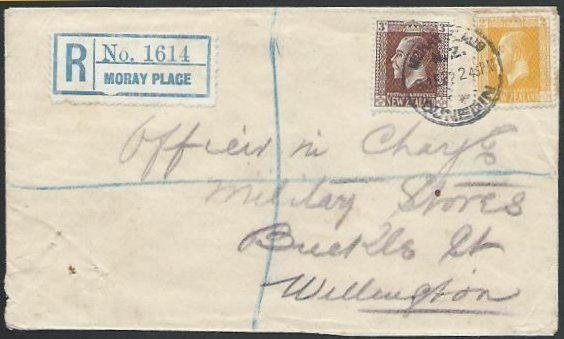 NEW ZEALAND 1922 Registered cover GV 3d+3d MORAY PLACE / DUNEDIN cds.......55969