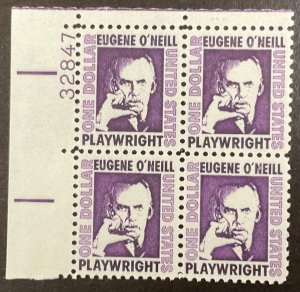 1294 Eugene O’Neill, Prominent American Series MNH $1 Plate Block of 4  1967