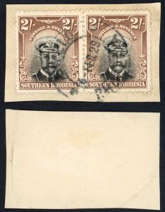 Southern Rhodesia SG12 2/- Black and Brown Perf 14 Pair Used on Piece