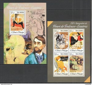 2014 S. Tome & Principe Art Painters Toulouse-Lautrec Kb+Bl ** Stamps St1641