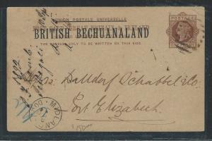 BECHUANALAND (PP0312B) 1892 QV 1D PSC USED TO PORT ELIZABETH WITH MSG