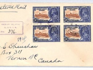 GILBERT & ELLICE ISLANDS Cover 1935 SILVER JUBILEE *Ocean Is* Canada 1936 YR28