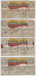 COLOMBIA 1881-82 INSURED LETTER Sc G7 FOUR CUBIERTAS VELEZ, MANIZALES+ SCV$320+ 