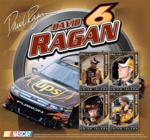 Union Island 2010 - Nascar / David Ragan Sheet of 4 PERFORATED Stamps MNH