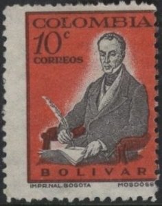 Colombia 703 (used, poor centering) 5c Simón de Bolívar, gray & red (1959)