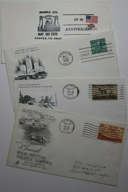 Colorado CO Lot 4 Philatelic Expo Cachet Covers 1957-1959 ROMPEX 1978 stamp club