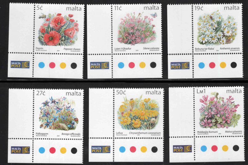 MALTA  Scott 1061-1066 MNH** 2001 Flower set