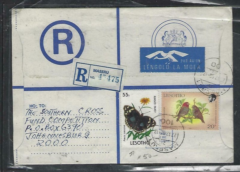 LESOTHO  (PP0310B) 1972  RLE+55S BUTTERFLY+BIRD 20S A/M MASERU TO JO'BERG