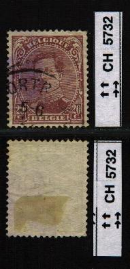 Belgium & Colonies : Scott 114 A46 20c red violet Used ~ CH5732