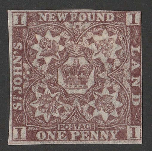 NEWFOUNDLAND 1862 Crown & Flowers 1d chocolate-brown. 