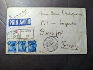 1930 Registered Romania Airmail Cover Bucharest to Paris France