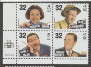 U.S. Scott #3100-3103 Songwriters Stamps - Mint NH Plate Block